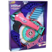 Wholesale - Pink Bow And Arrow Dart Launcher W/Darts And Targets Set C/P 24, UPC: 7426902374583